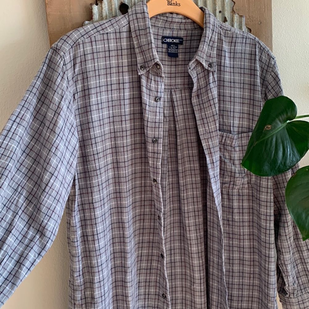 plaid flannel shirt Vintage gray men’s size large cotton‎ Cherokee Cabincore